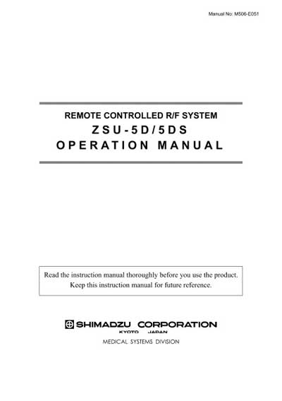 Инструкция оператора Operator manual на ZSU-5D/5DS Remote Controlled R/F System [Shimadzu]