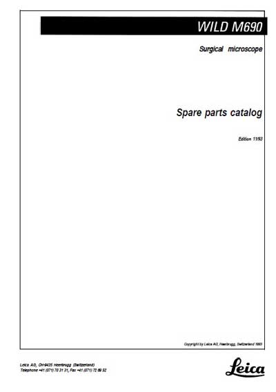 Каталог (элементов, запчастей и пр.), Catalogue, Spare Parts list на Лаборатория-Микроскоп Wild M690