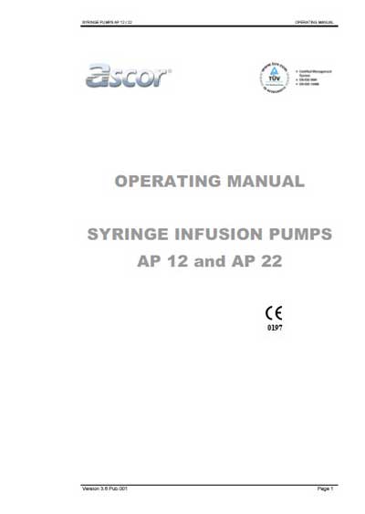 Инструкция по эксплуатации Operation (Instruction) manual на Инфузомат AP 12 и AP 22 (Ascor) [---]