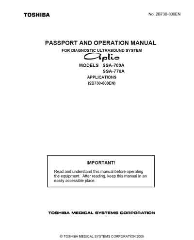 Инструкция пользователя User manual на SSA-700A,770A Aplio (Applications) [Toshiba]