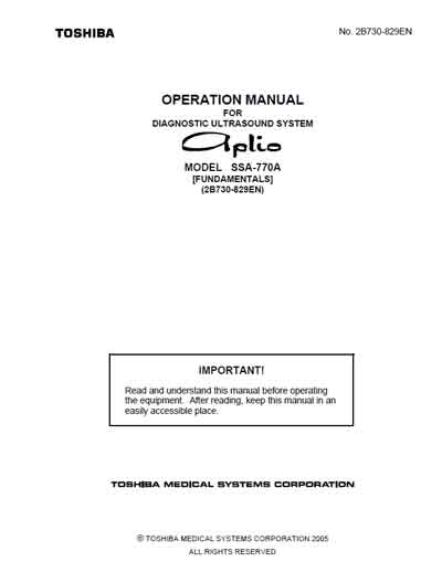 Инструкция по эксплуатации, Operation (Instruction) manual на Диагностика-УЗИ SSA-770A Aplio (Fundamental)