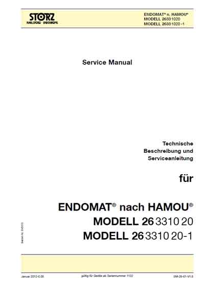 Сервисная инструкция, Service manual на Эндоскопия Endomat n. Hamou (Model 2633 1020)