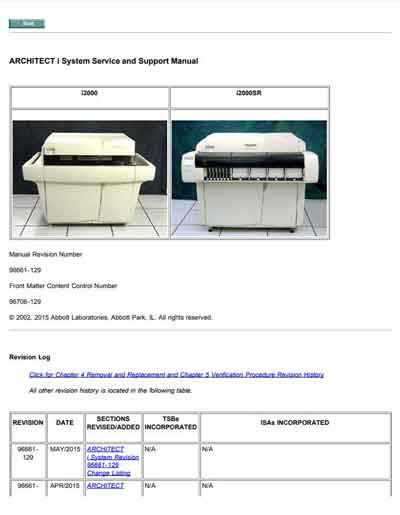 Сервисная инструкция Service manual на Architect i (i2000,i2000sr) [Abbott]