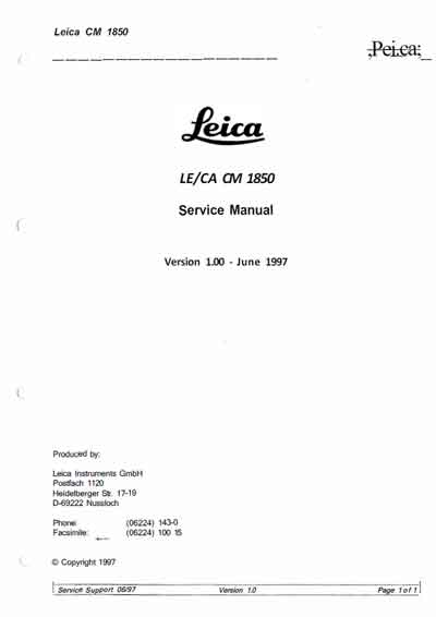 Сервисная инструкция Service manual на Криостат CM 1850 [Leica]