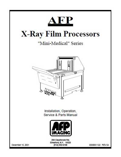 Эксплуатационная и сервисная документация, Operating and Service Documentation на Рентген Проявочная машина Mini Medical X-Ray Film Processors (AFP)