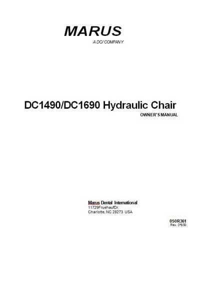 Руководство пользователя Users guide на DC1490/DC1690 Hydraulic Chair (Marus USA) [---]