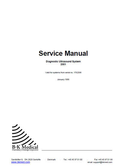 Сервисная инструкция Service manual на Diagnostic Ultrasound System 2001 [B-K Medical]