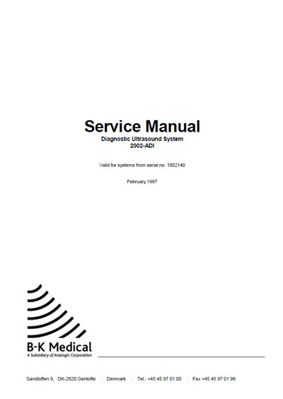 Сервисная инструкция Service manual на Diagnostic Ultrasound System 2002-ADI [B-K Medical]