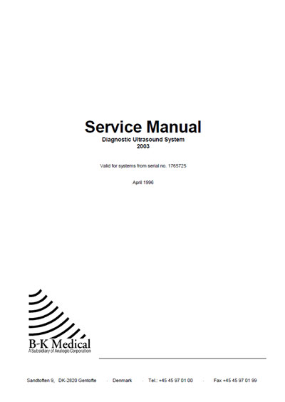 Сервисная инструкция Service manual на Diagnostic Ultrasound System 2003 [B-K Medical]