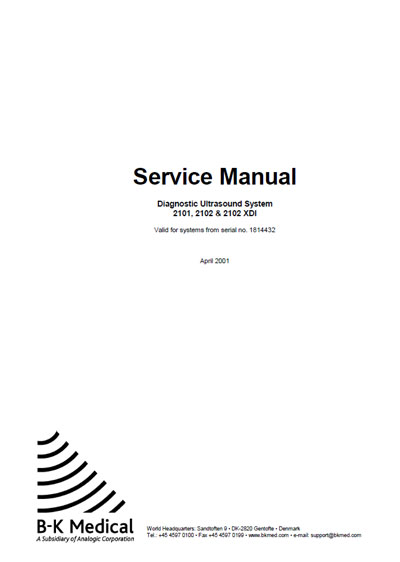 Сервисная инструкция Service manual на Diagnostic Ultrasound System 2100 (2101, 2102 & 2102 XDI) [B-K Medical]