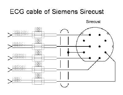 Схема электрическая Electric scheme (circuit) на Кабель отведений реанимационного монитора Sirecust [Siemens]