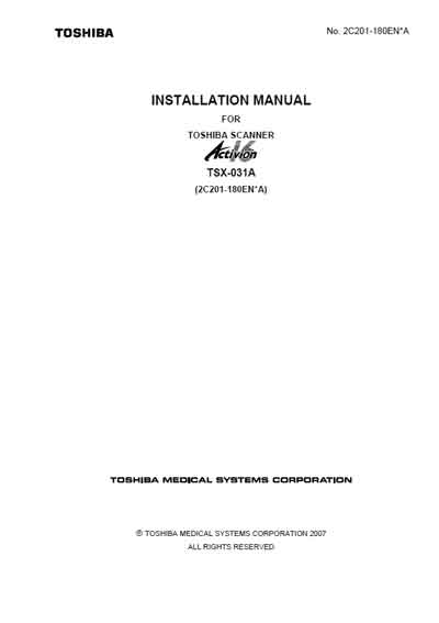 Инструкция по установке, Installation Manual на Томограф Activion 16 TSX-031A