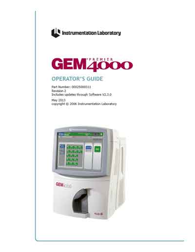 Инструкция оператора Operator manual на GEM Premier 4000 [Instrumentation Laborat]