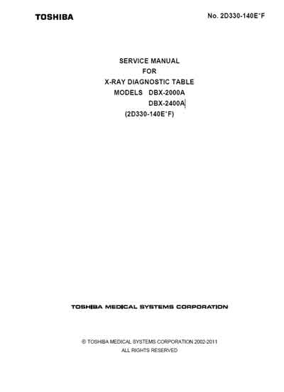 Сервисная инструкция, Service manual на Рентген DBX-2000A, DBX-2400A