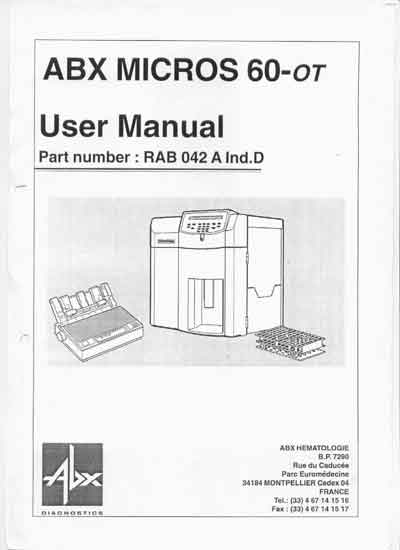 Инструкция пользователя User manual на ABX Micros 60-OT  (RAB 042 A Ind D) [Horiba -ABX Diagnostics]