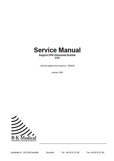 Сервисная инструкция, Service manual на Хирургия Хирургический CFM ультразвуковой сканер 3101 Surgical CFM Ultrasound Scanner