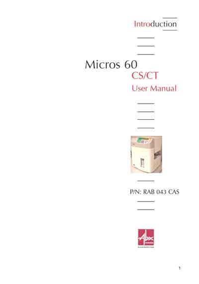 Инструкция пользователя User manual на ABX Micros 60 CS/CT (Introduction) [Horiba -ABX Diagnostics]