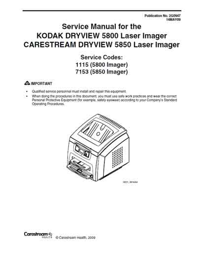 Сервисная инструкция Service manual на Dryview 5800, 5850 [Carestream] [Kodak]