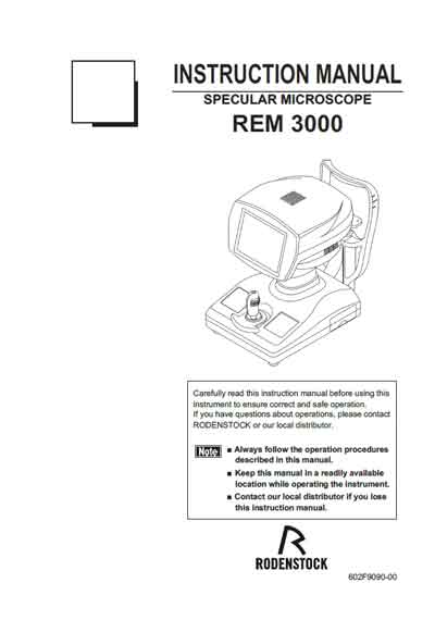 Инструкция пользователя User manual на Пахиметр REM 3000 [Rodenstock] [---]