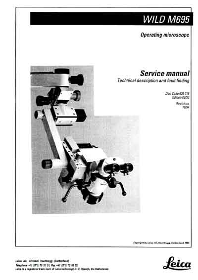 Сервисная инструкция, Service manual на Лаборатория-Микроскоп Wild M695