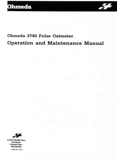 Инструкция оператора Operator manual на Пульсоксиметр 3740 Pulse Oximeter [Datex-Ohmeda]