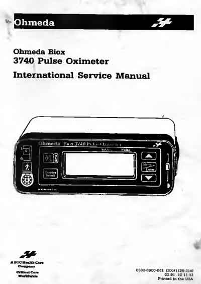 Сервисная инструкция, Service manual на Диагностика Пульсоксиметр 3740 Pulse Oximeter