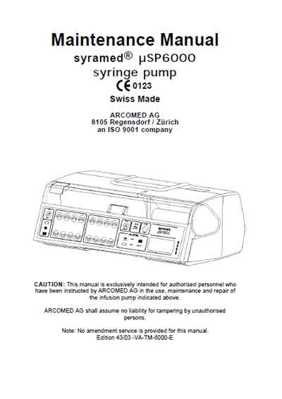 Сервисная инструкция Service manual на Инфузомат Syramed μSP6000 [Arcomed AG]