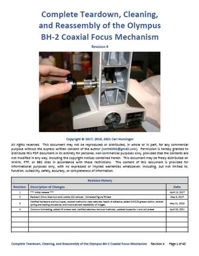 Руководство по обработке и уходу, Manual handling на Лаборатория-Микроскоп BH-2 Coaxial Focus Mechanism