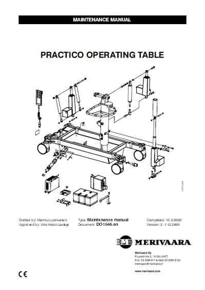 Инструкция по техническому обслуживанию Maintenance Instruction на Операционный стол PRACTICO [Merivaara]