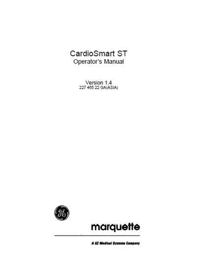 Инструкция оператора Operator manual на CardioSmart ST v.1.4 (Marquette) [General Electric]