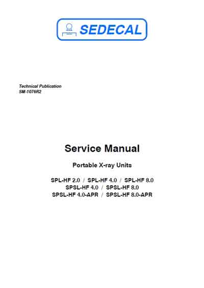 Сервисная инструкция, Service manual на Рентген-Генератор SPL-HF 2.0/SPL-HF 4.0/SPL-HF 8.0 SPSL-HF 4.0/SPSL-HF 8.0 SPSL-HF 4.0-APR/SPSL-HF 8.0-APR
