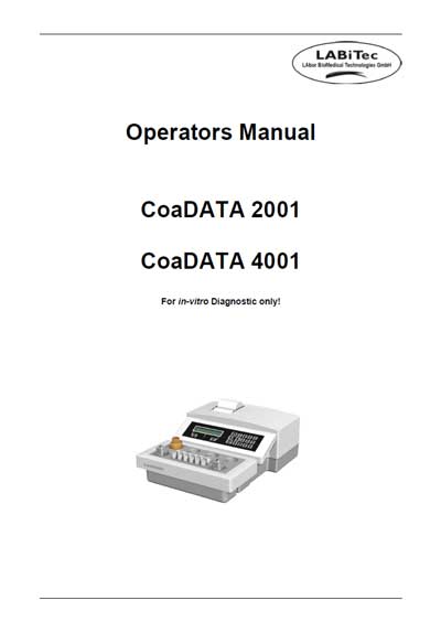Инструкция оператора, Operator manual на Анализаторы-Коагулометр CoaDATA 2001/4001