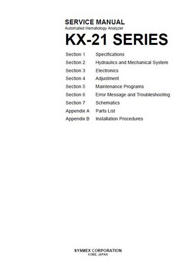 Сервисная инструкция Service manual на KX-21, KX-21N 2000-2001 [Sysmex]
