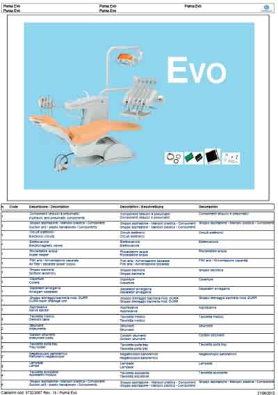 Техническая документация, Technical Documentation/Manual на Стоматология Стоматологическая установка Puma Evo