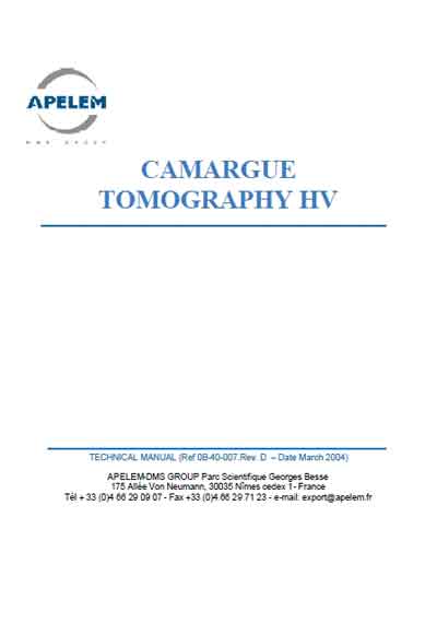 Техническая документация, Technical Documentation/Manual на Томограф Стол снимков CAMARGUE TOMOGRAPHY HV