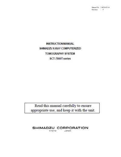 Инструкция по эксплуатации Operation (Instruction) manual на X-Ray Computerized Tomography system SCT 7800 [Shimadzu]
