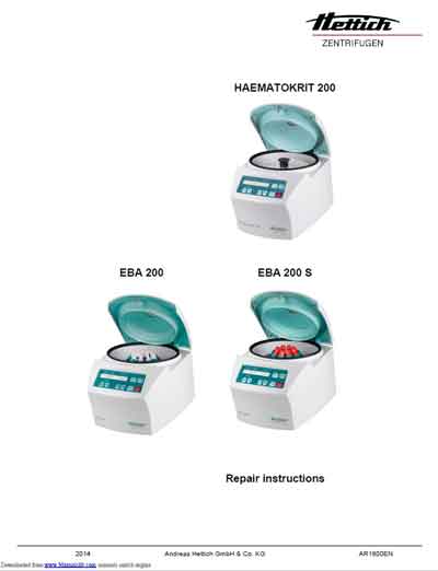 Инструкция, руководство по ремонту, Repair Instructions на Лаборатория-Центрифуга Haemokrit 200, Eba 200, Eba 200 S