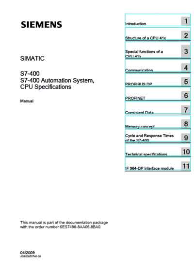 Техническая документация Technical Documentation/Manual на Simatic S7-400 CPU Specifications [Siemens]