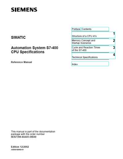 Справочные материалы Reference manual на Simatic S7-400 CPU Specifications [Siemens]