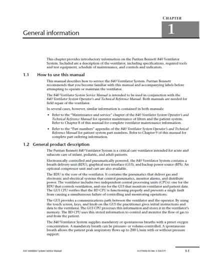 Сервисная инструкция, Service manual на ИВЛ-Анестезия 840 General information