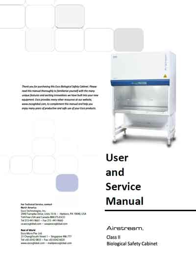 Инструкция по применению и обслуживанию, User and Service manual на Лаборатория Airstream Class II, 2010