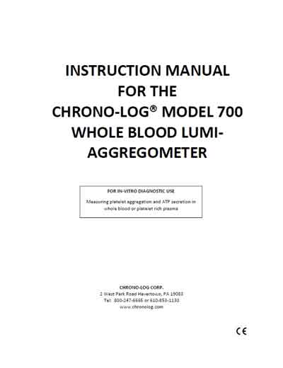 Инструкция пользователя, User manual на Анализаторы-Фотометр Агрегометр Model 700 (Chrono-Log)