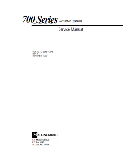 Сервисная инструкция, Service manual на ИВЛ-Анестезия 700, 740, 760 Rev. A 1999