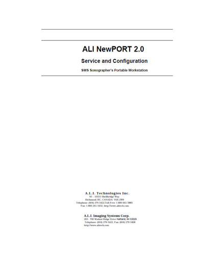 Сервисная инструкция, Service manual на Диагностика-УЗИ ALI NewPORT 2.0 СИ