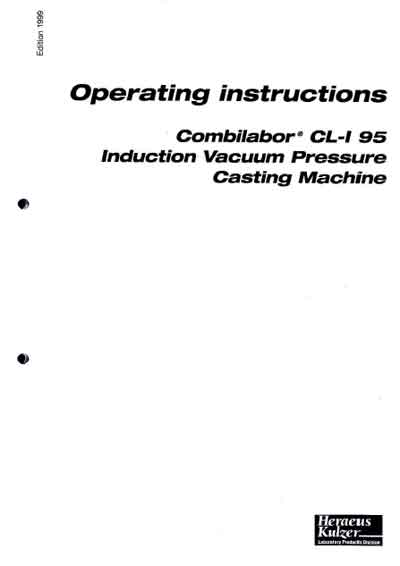 Инструкция по эксплуатации, Operation (Instruction) manual на Стоматология Установка литейная Cl-I 95