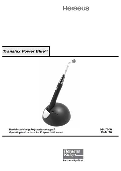 Инструкция по эксплуатации, Operation (Instruction) manual на Стоматология Translux Power Blue