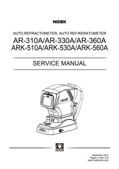 Сервисная инструкция, Service manual на Офтальмология AR-310A, 330A, 360A, ARK-510A, 530A, 560A