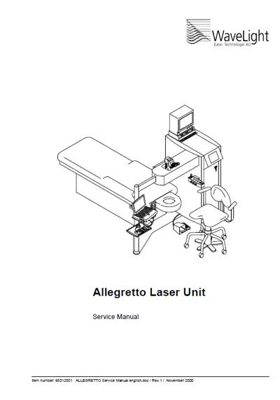 Инструкция по установке и обслуживанию, Servise and Installation manual на Хирургия Лазер эксимерный Allegretto