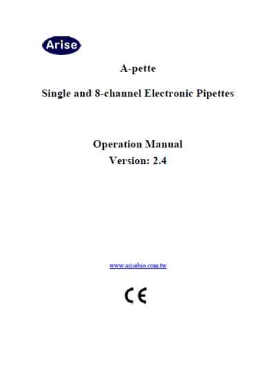 Инструкция по эксплуатации, Operation (Instruction) manual на Лаборатория Дозатор восьмиканальный электронный A-pette (Arise)