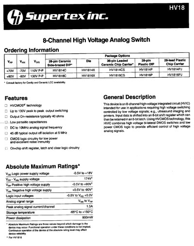 Техническая документация, Technical Documentation/Manual на Диагностика-УЗИ Sonoline SL-1C - микросхема HV1814